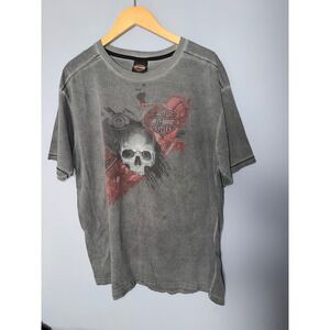 Harley Davidson Motorcycles Skull Graphic T Shirt Mens XL Gray Distressed